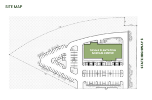 Medical office space for lease Sienna Plantation site map showing State Highway 6 location and building placement